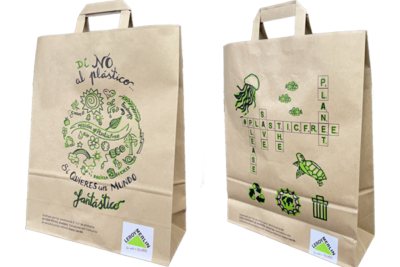 bolsa de papel del mundo con certificado de gestión forestal sostenible y de Comercio Justo